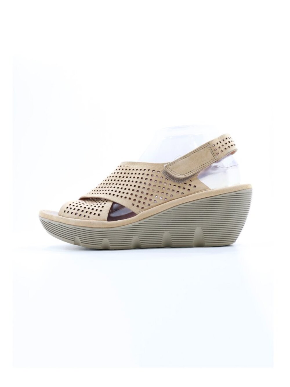 Clarks Clarene Award Beige Leather 3" Wedge Heel Sandals - 9 Wide